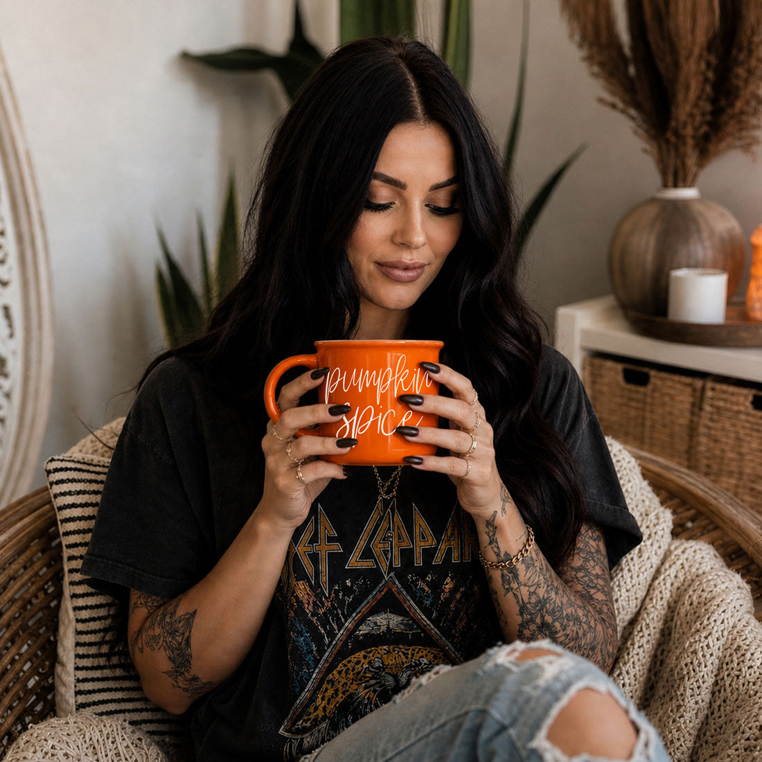 Pumpkin Spice Orange Campfire Coffee Mug, 14 oz. Fall Mug