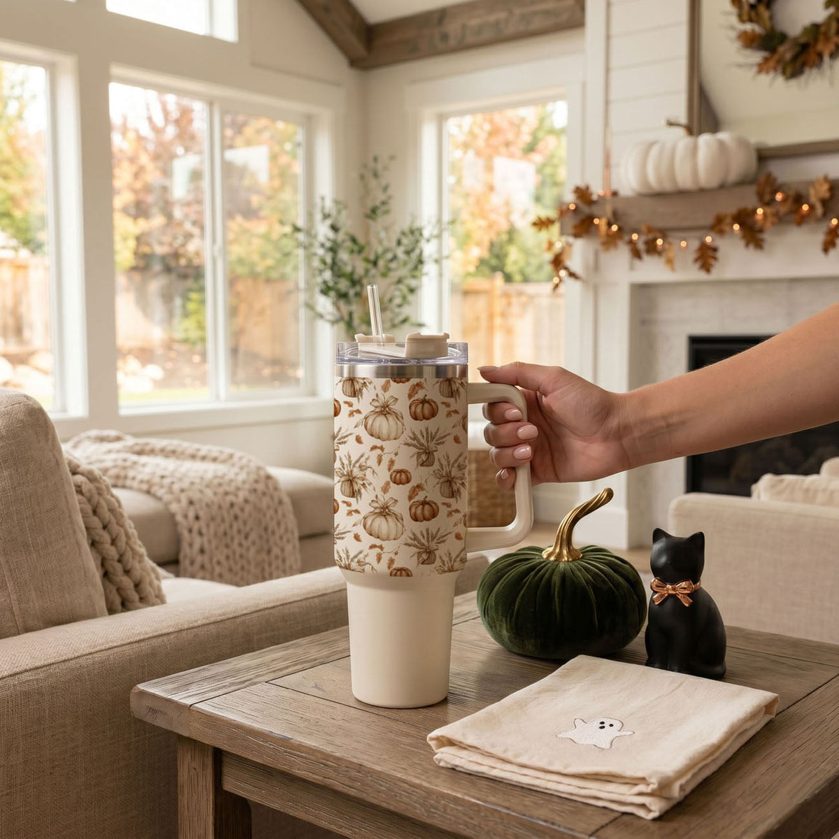 Rustic Pumpkins 40 oz Insulated Fall Tumbler with Handle