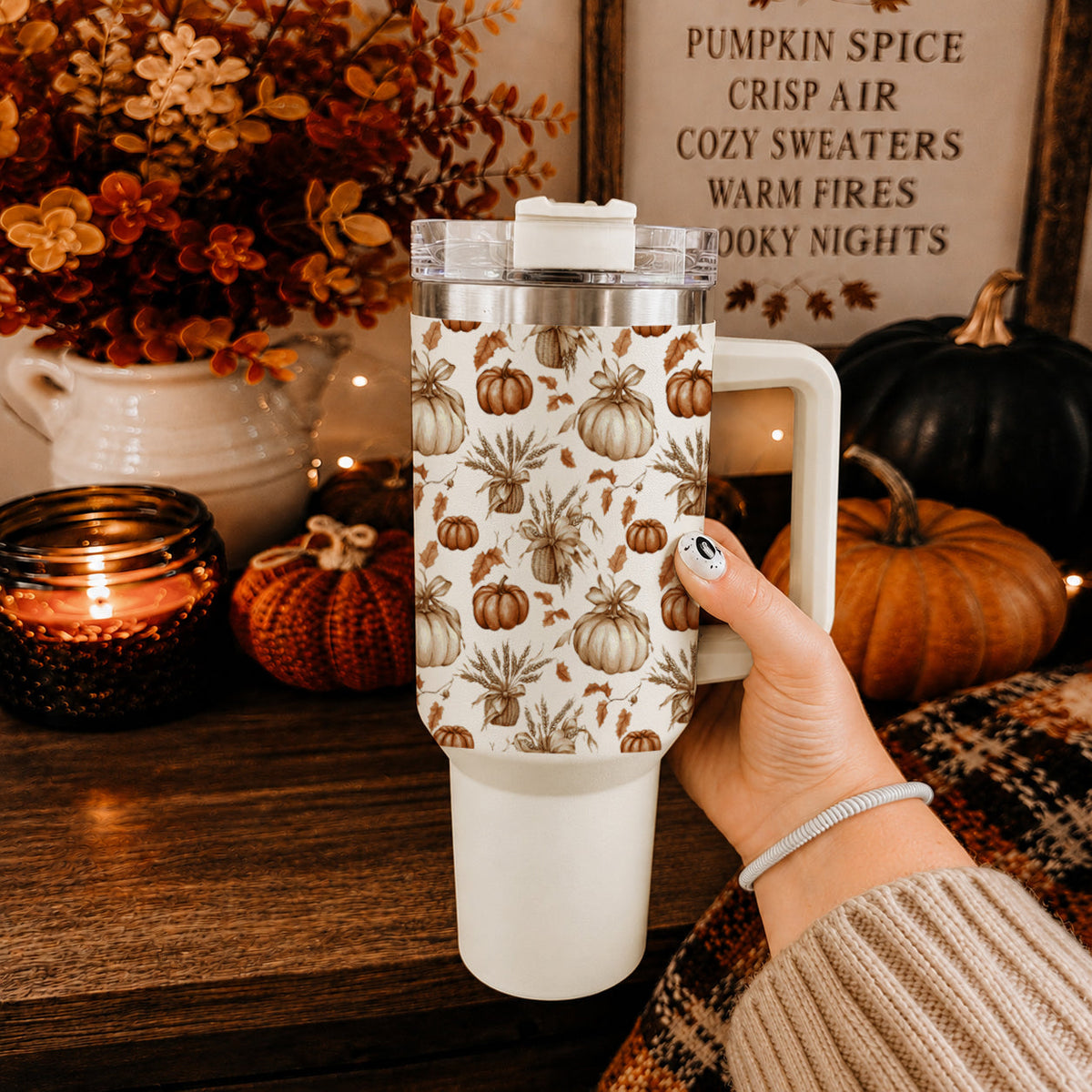 Rustic Pumpkins 40 oz Insulated Fall Tumbler with Handle