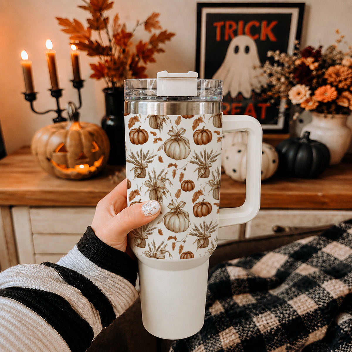 Rustic Pumpkins 40 oz Insulated Fall Tumbler with Handle