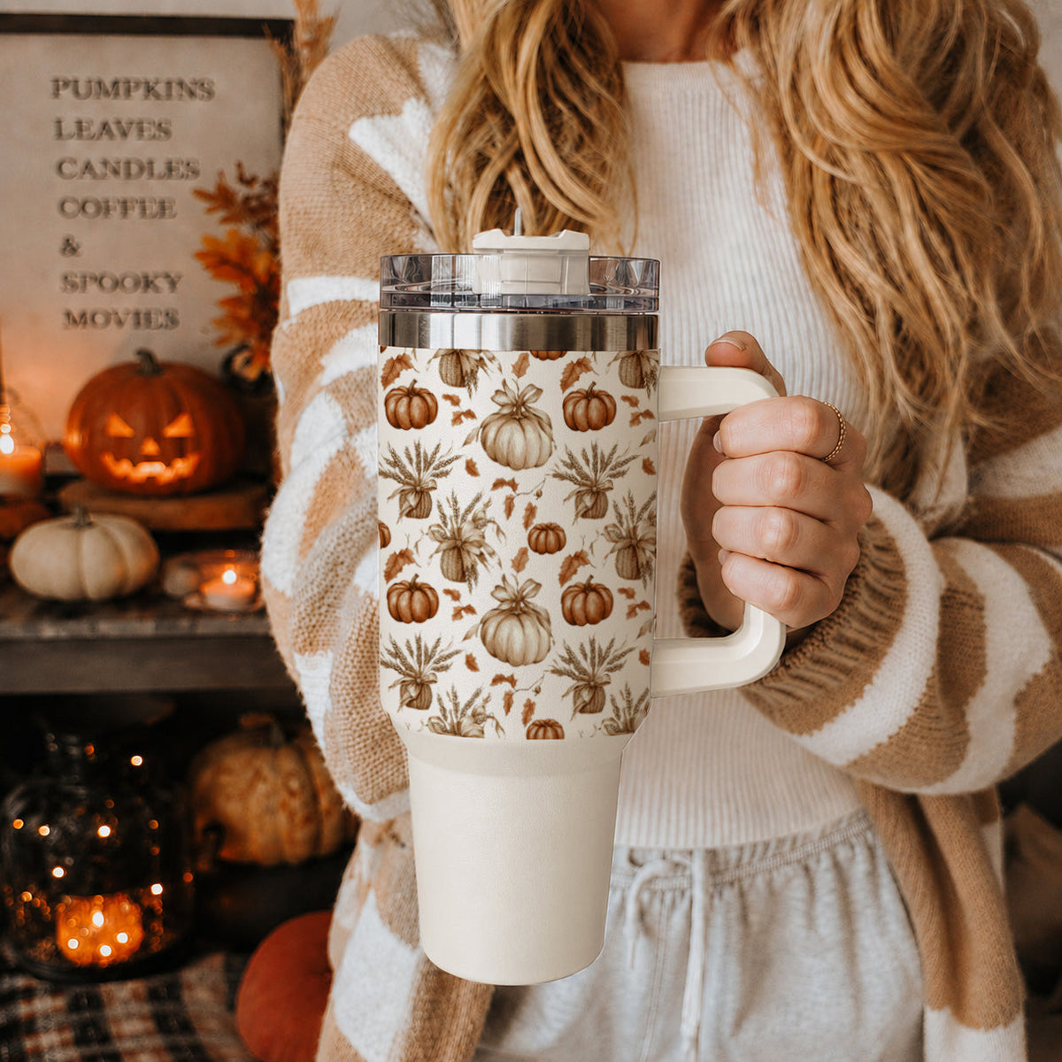 Rustic Pumpkins 40 oz Insulated Fall Tumbler with Handle