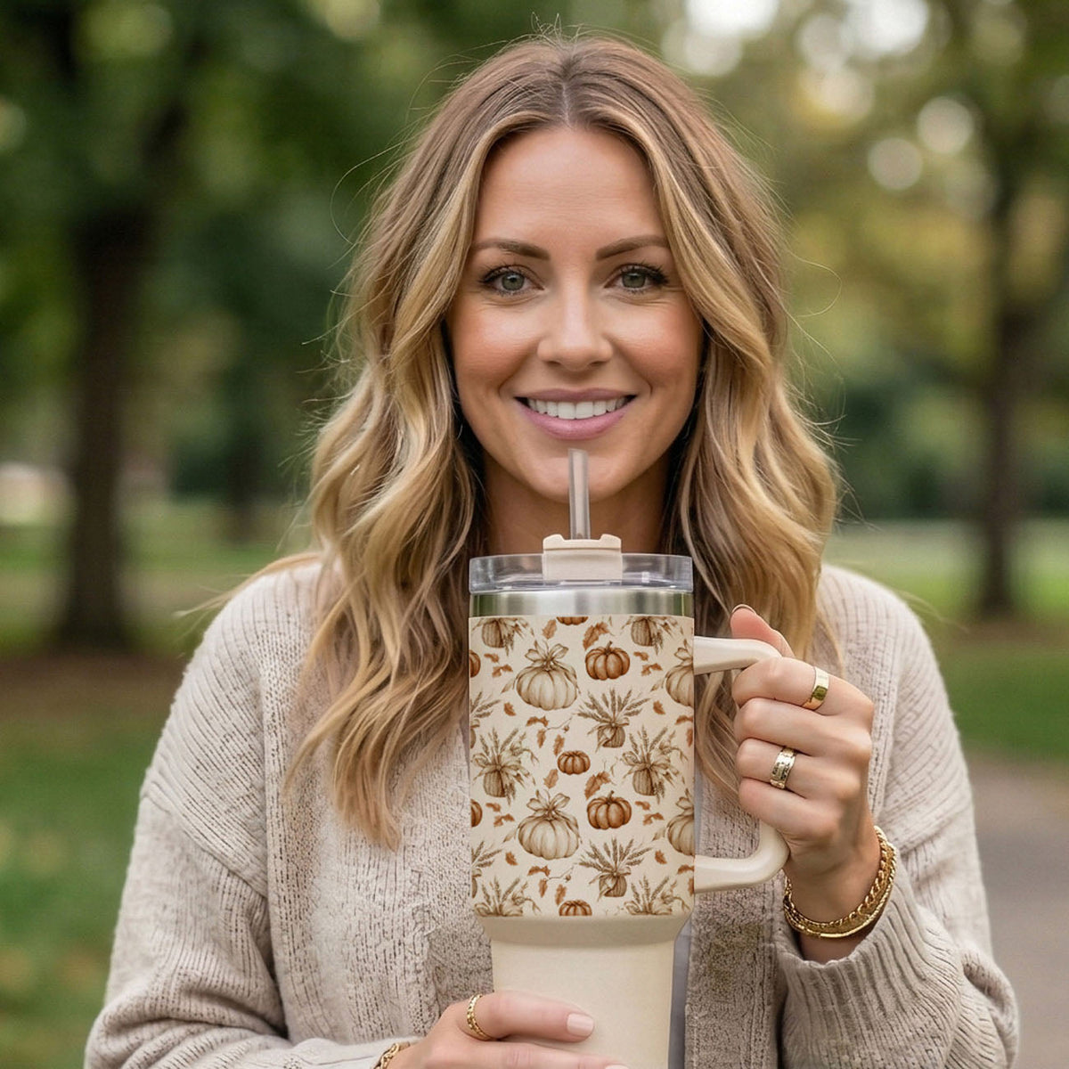 Rustic Pumpkins 40 oz Insulated Fall Tumbler with Handle