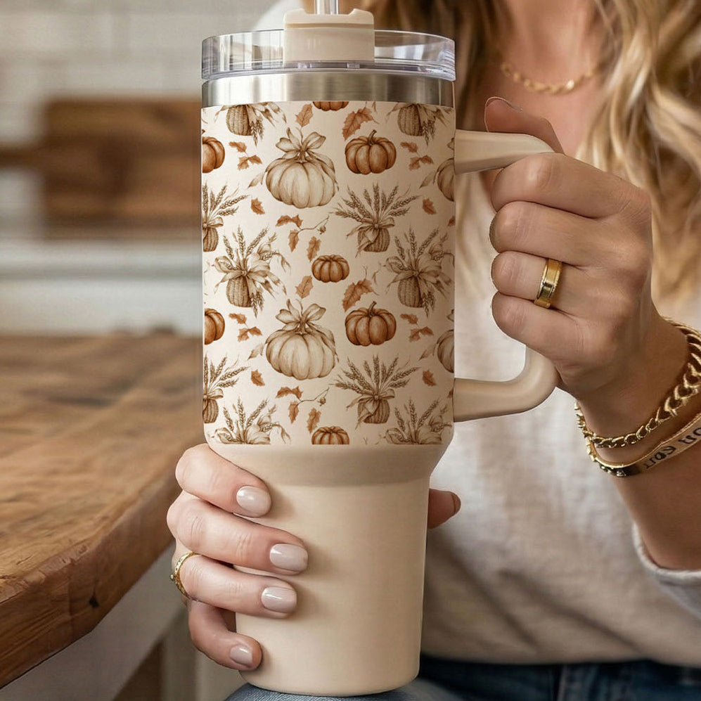 Rustic Pumpkins 40 oz Insulated Fall Tumbler with Handle