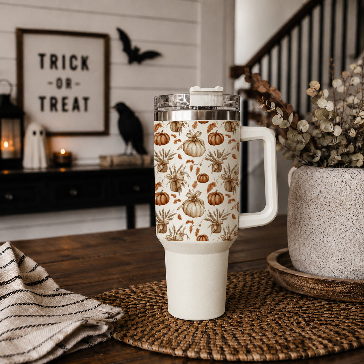 Rustic Pumpkins 40 oz Insulated Fall Tumbler with Handle