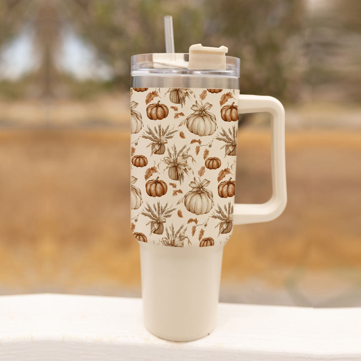 Rustic Pumpkins 40 oz Insulated Fall Tumbler with Handle
