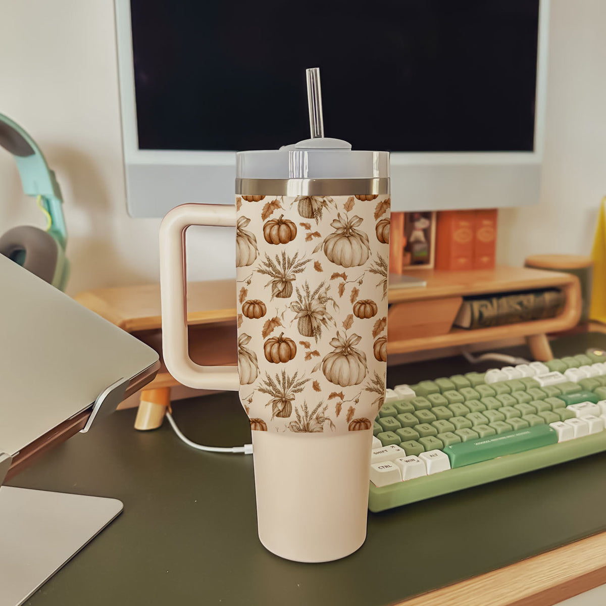 Rustic Pumpkins 40 oz Insulated Fall Tumbler with Handle