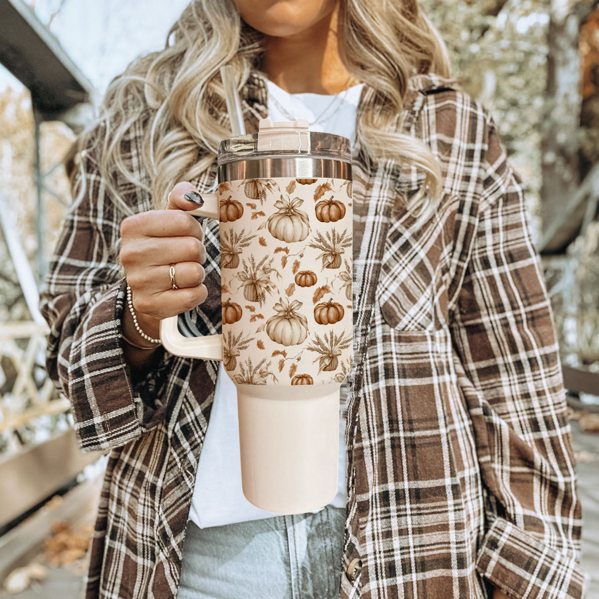 Rustic Pumpkins 40 oz Insulated Fall Tumbler with Handle