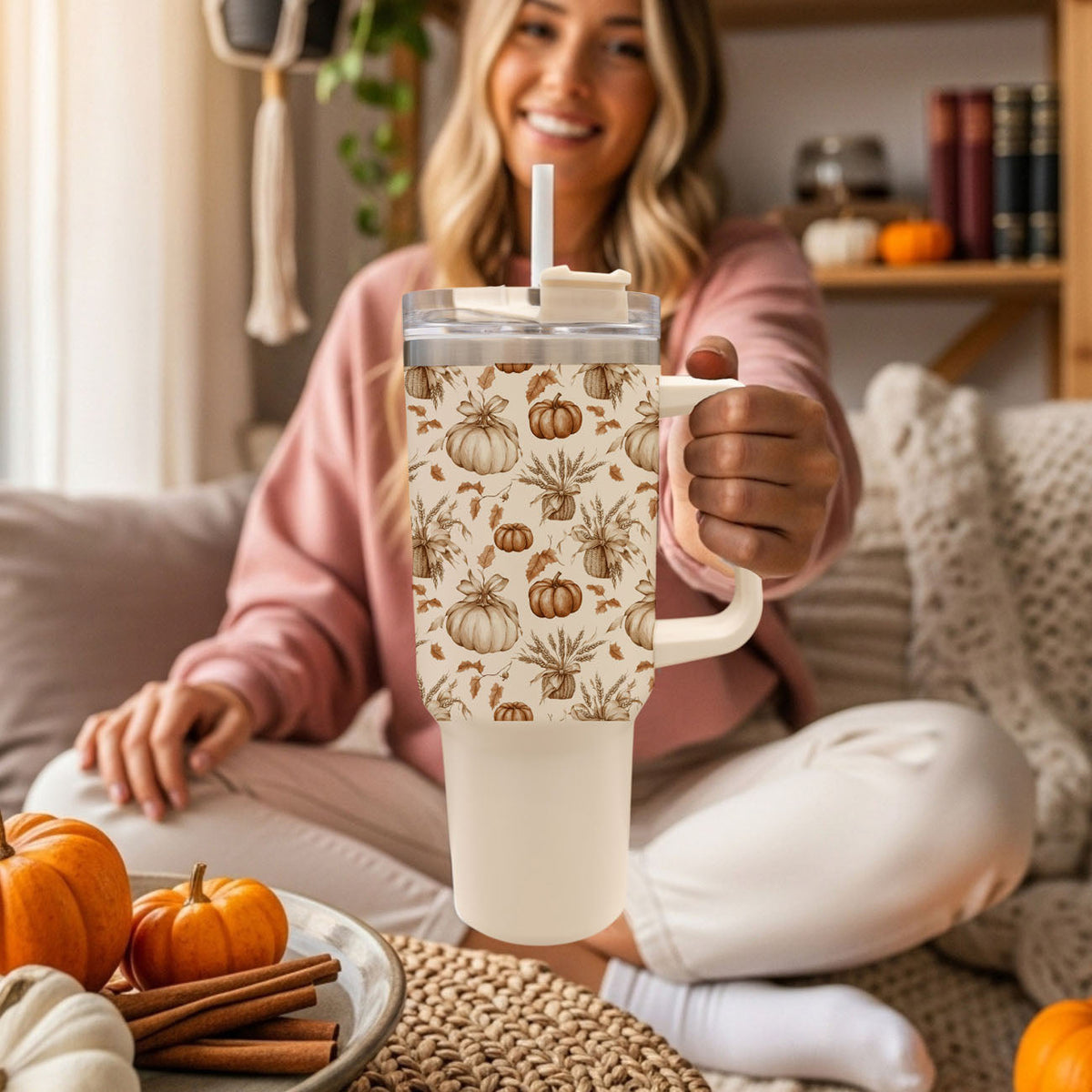 Rustic Pumpkins 40 oz Insulated Fall Tumbler with Handle