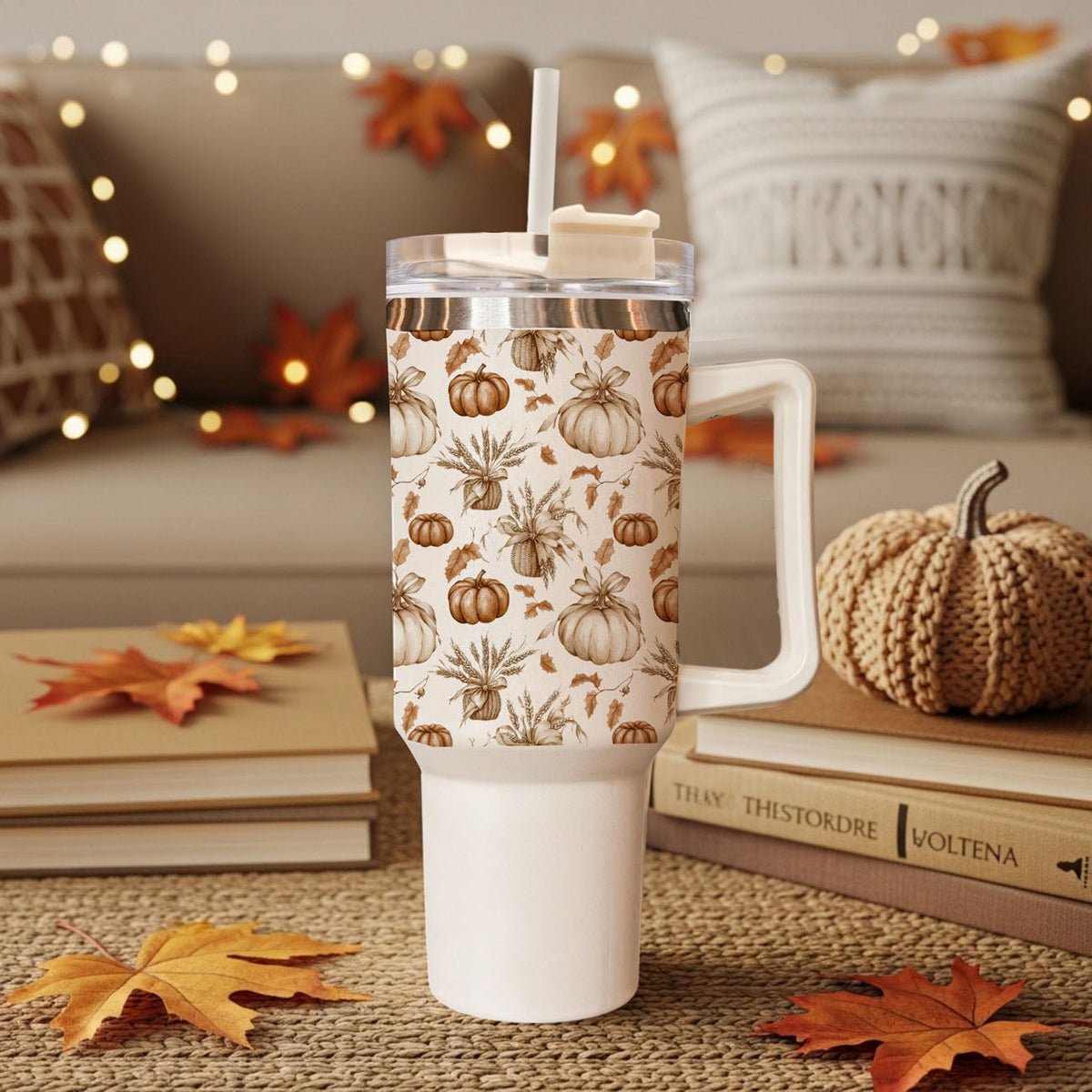 Rustic Pumpkins 40 oz Insulated Fall Tumbler with Handle