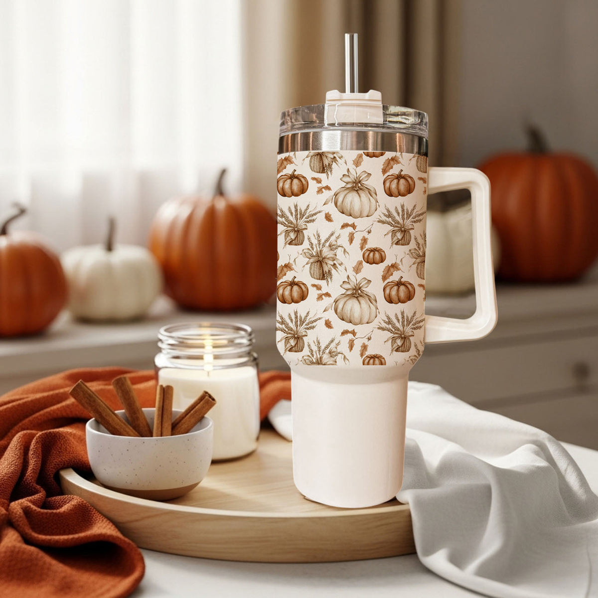 Rustic Pumpkins 40 oz Insulated Fall Tumbler with Handle