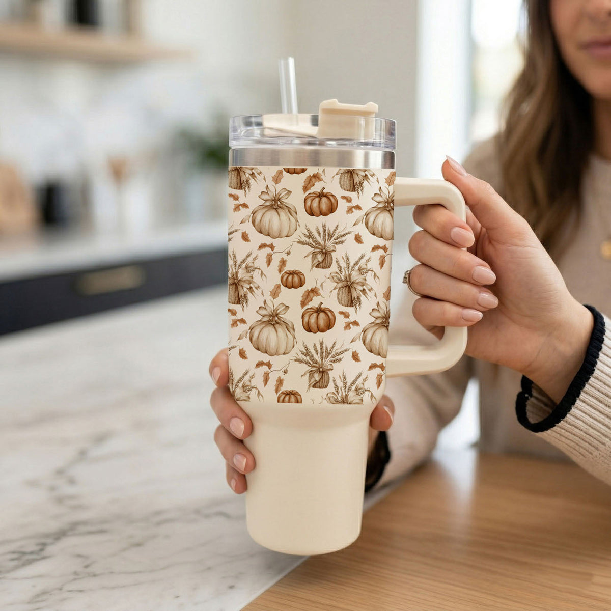 Rustic Pumpkins 40 oz Insulated Fall Tumbler with Handle