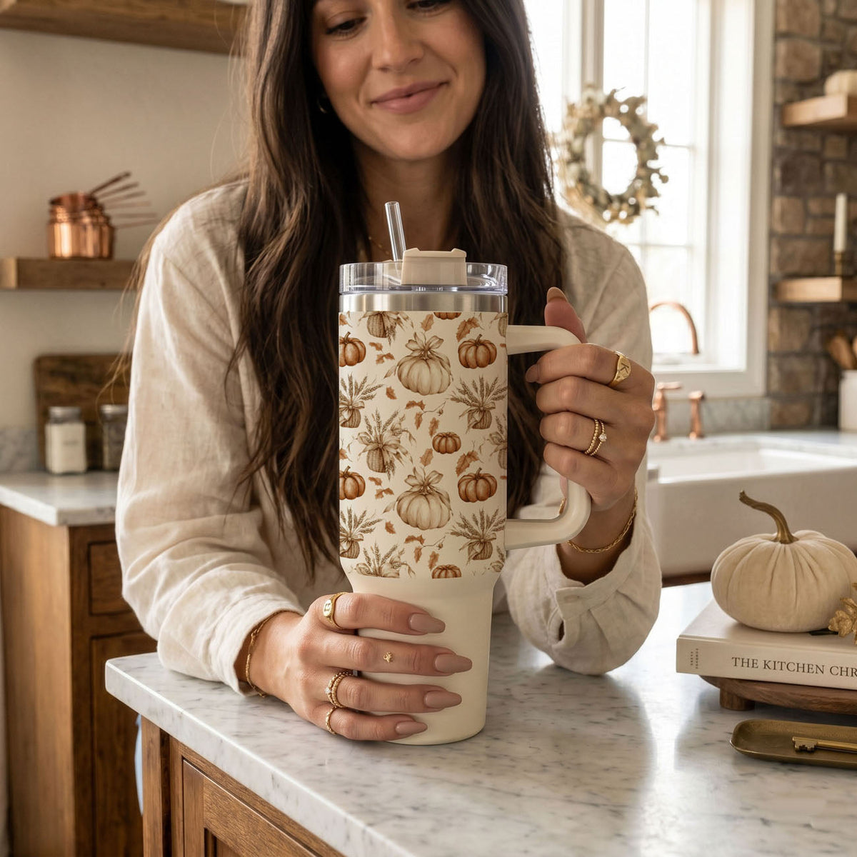 Rustic Pumpkins 40 oz Insulated Fall Tumbler with Handle