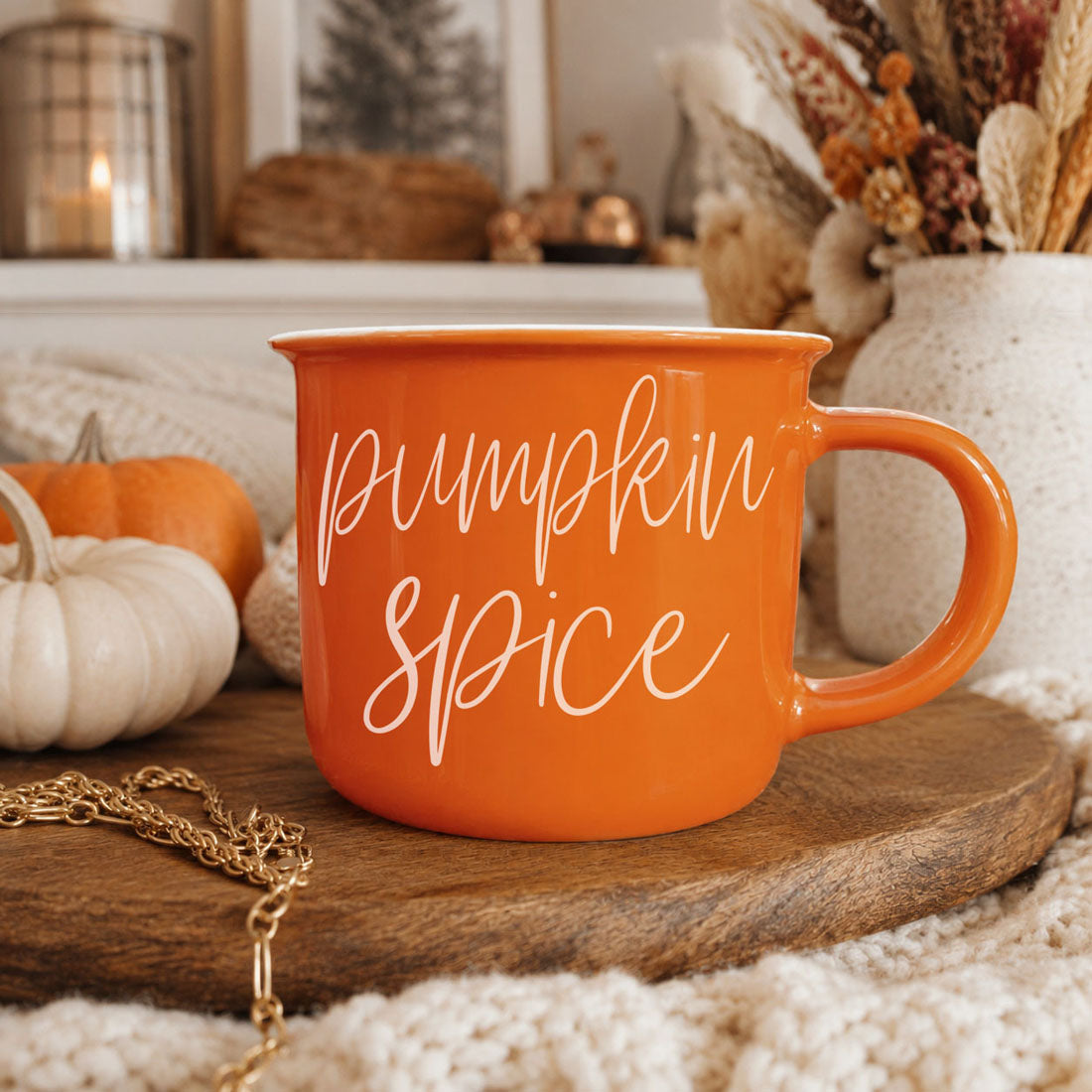 Pumpkin Spice Orange Campfire Coffee Mug, 14 oz. Fall Mug