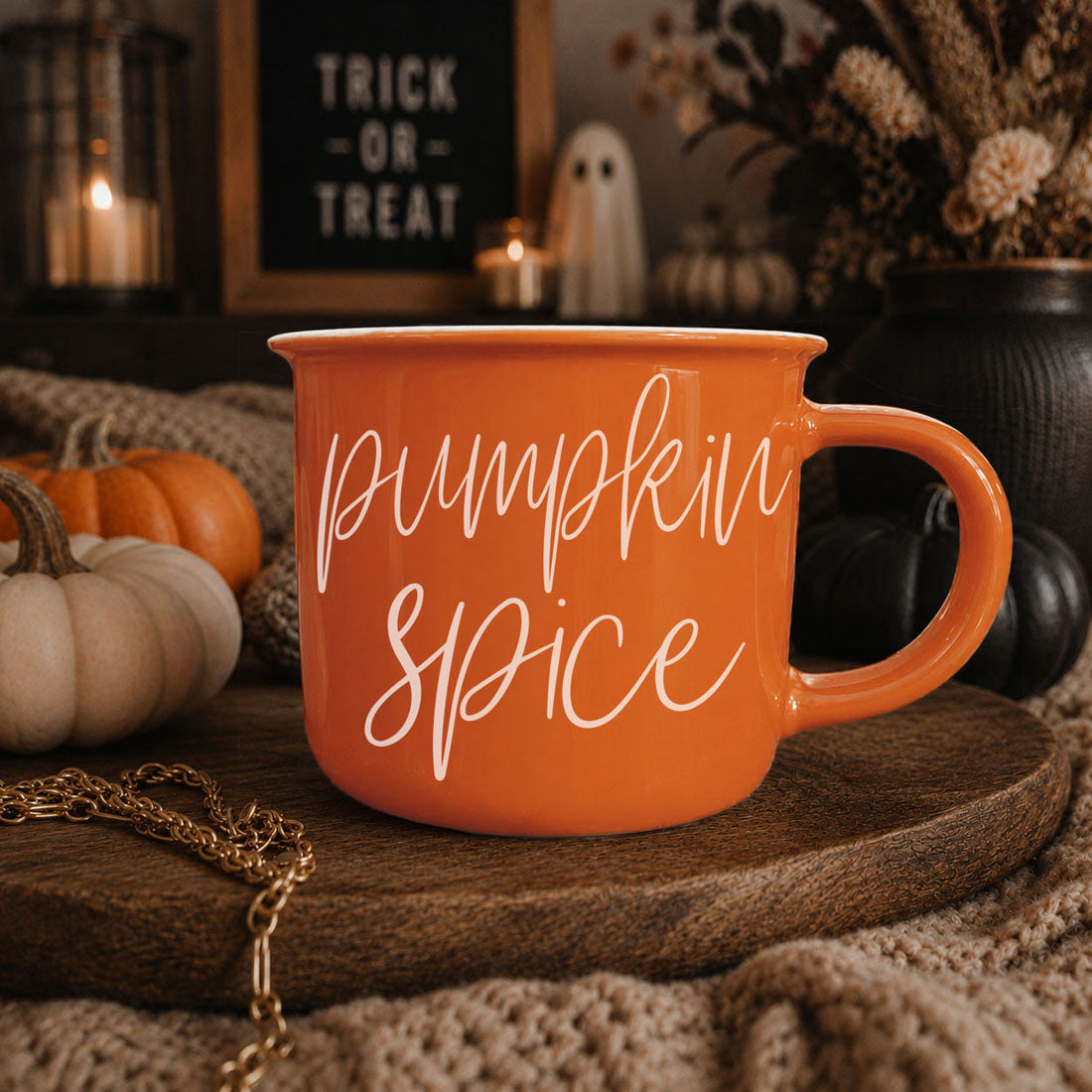 Pumpkin Spice Orange Campfire Coffee Mug, 14 oz. Fall Mug