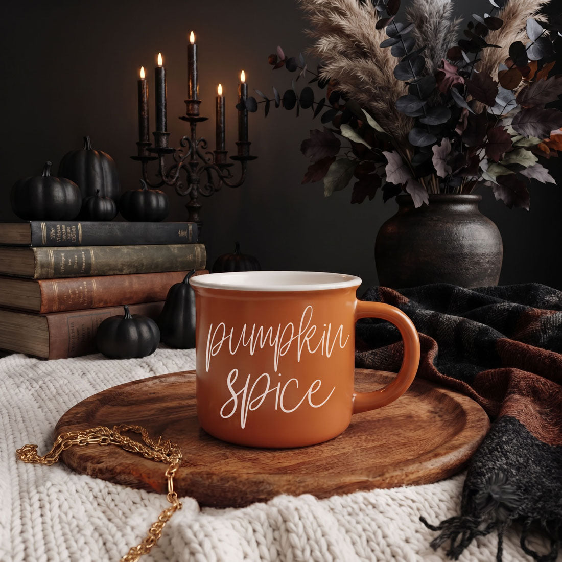 Pumpkin Spice Orange Campfire Coffee Mug, 14 oz. Fall Mug