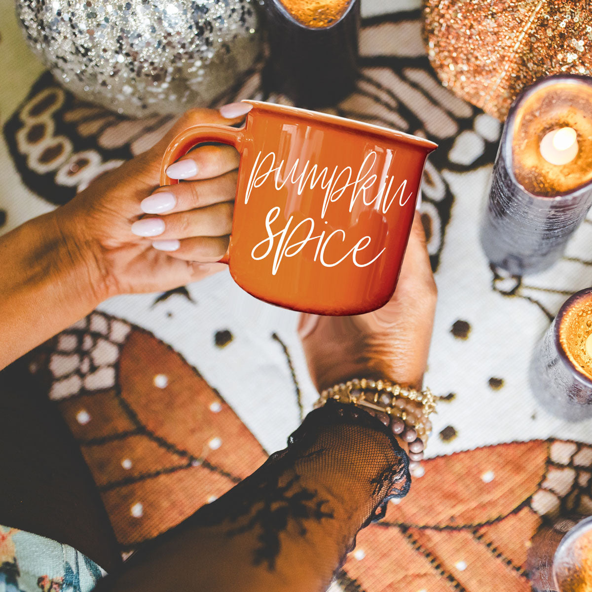 Pumpkin Spice Orange Campfire Coffee Mug, 14 oz. Fall Mug