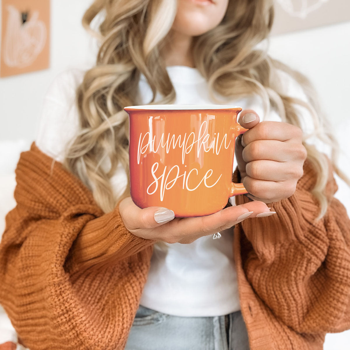 Pumpkin Spice Orange Campfire Coffee Mug, 14 oz. Fall Mug