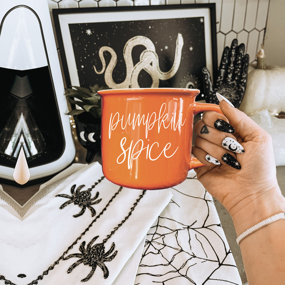 Pumpkin Spice Orange Campfire Coffee Mug, 14 oz. Fall Mug