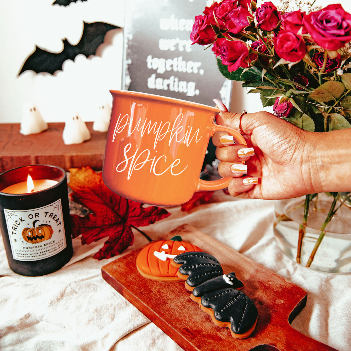 Pumpkin Spice Orange Campfire Coffee Mug, 14 oz. Fall Mug