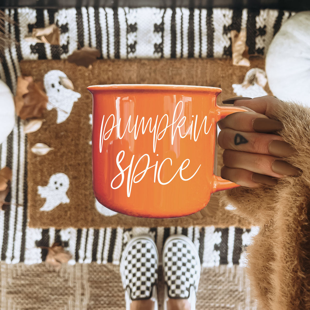 Pumpkin Spice Orange Campfire Coffee Mug, 14 oz. Fall Mug