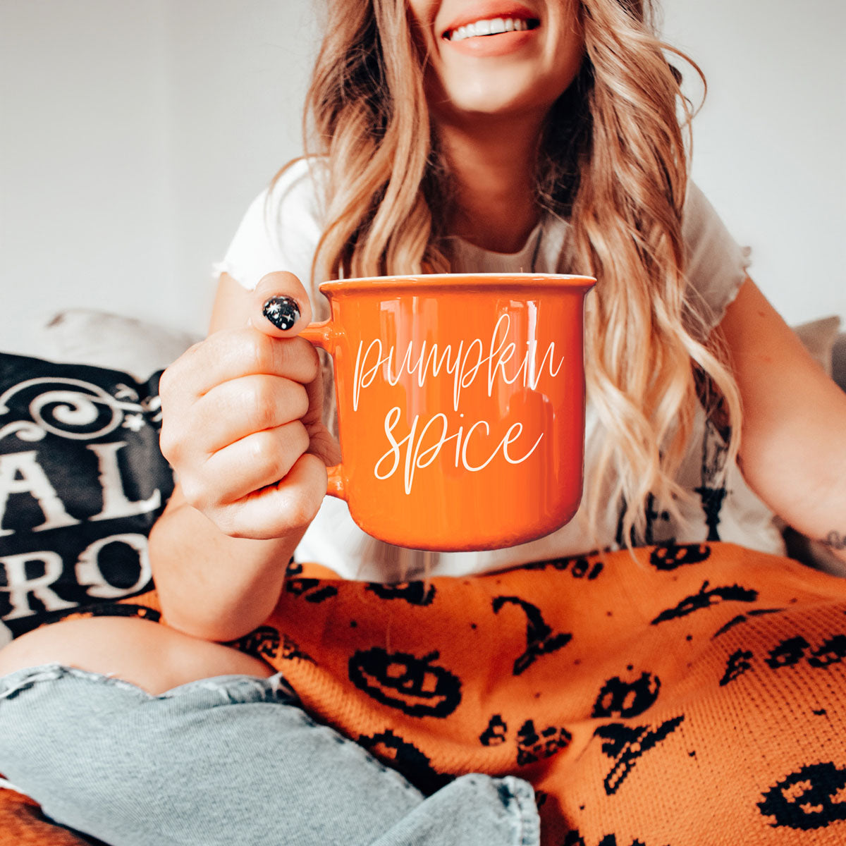 Pumpkin Spice Orange Campfire Coffee Mug, 14 oz. Fall Mug