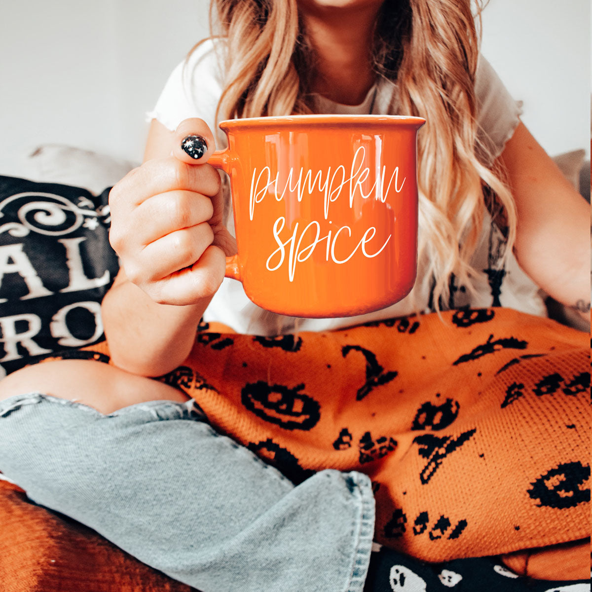 Pumpkin Spice Orange Campfire Coffee Mug, 14 oz. Fall Mug