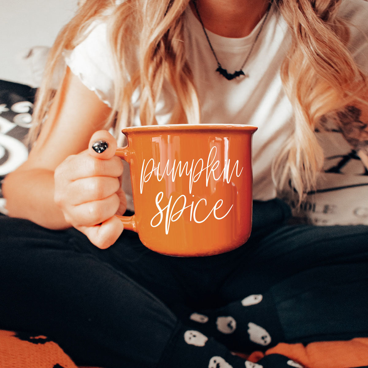 Pumpkin Spice Orange Campfire Coffee Mug, 14 oz. Fall Mug