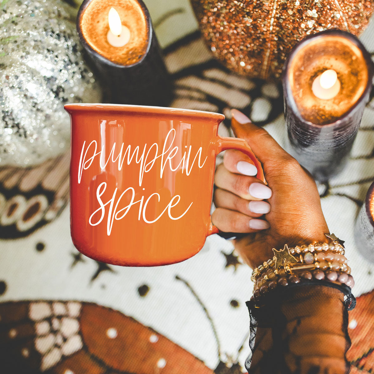 Pumpkin Spice Orange Campfire Coffee Mug, 14 oz. Fall Mug