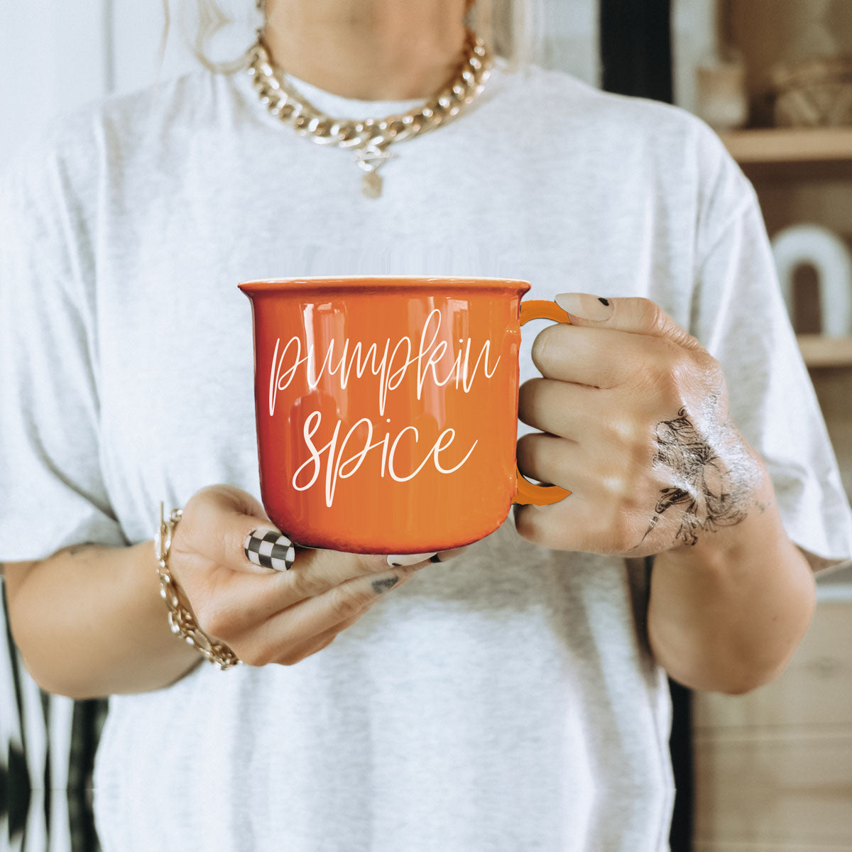Pumpkin Spice Orange Campfire Coffee Mug, 14 oz. Fall Mug