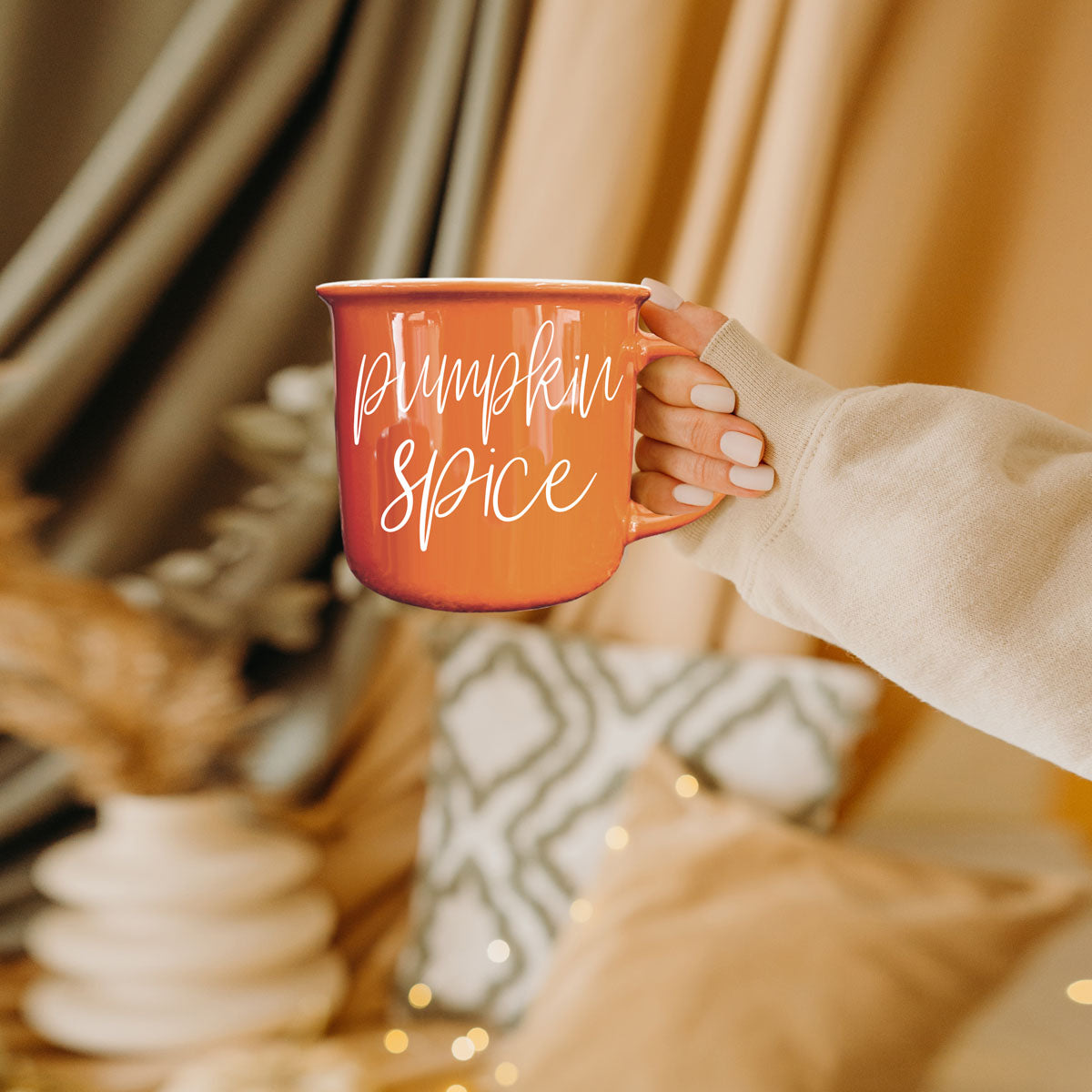 Pumpkin Spice Orange Campfire Coffee Mug, 14 oz. Fall Mug