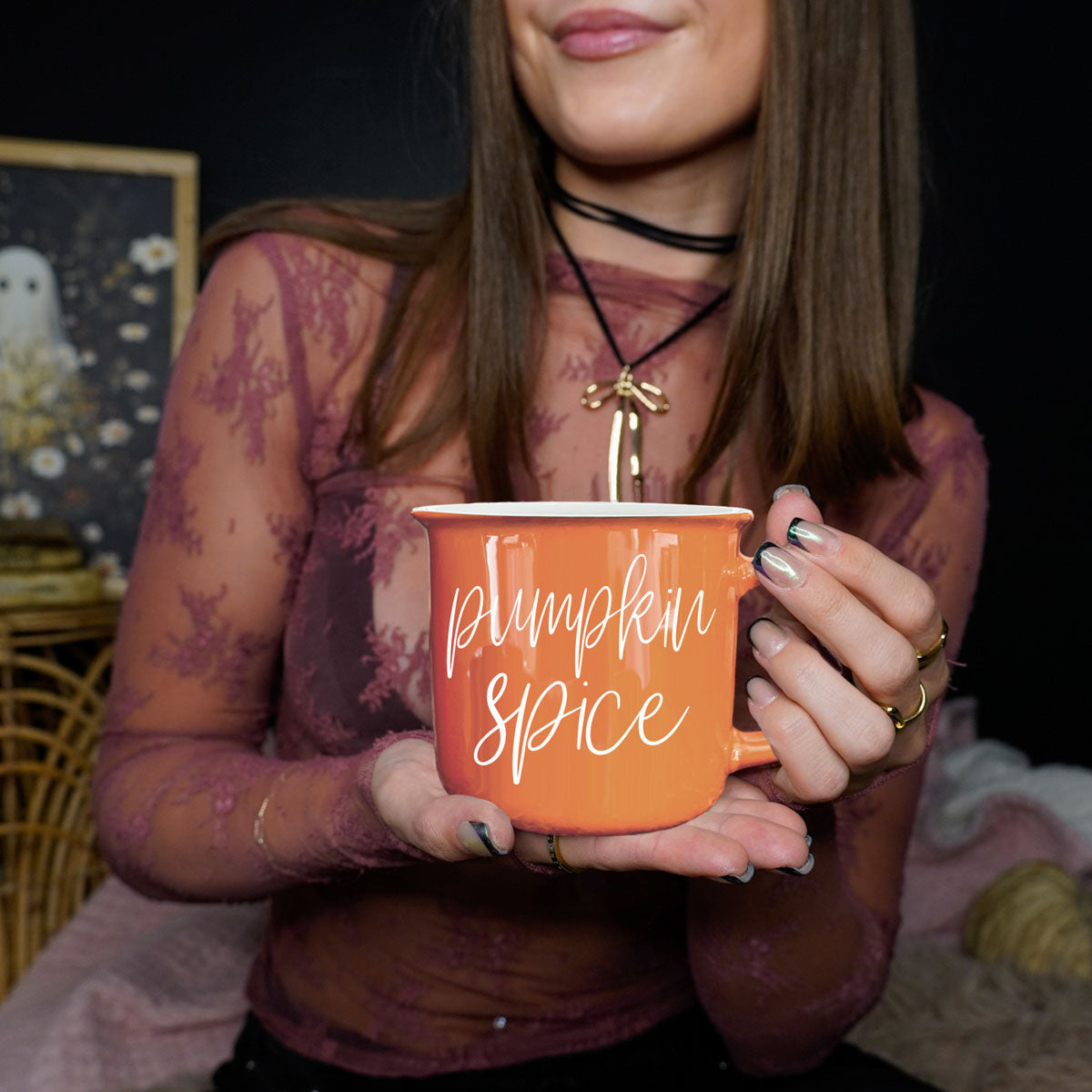 Pumpkin Spice Orange Campfire Coffee Mug, 14 oz. Fall Mug