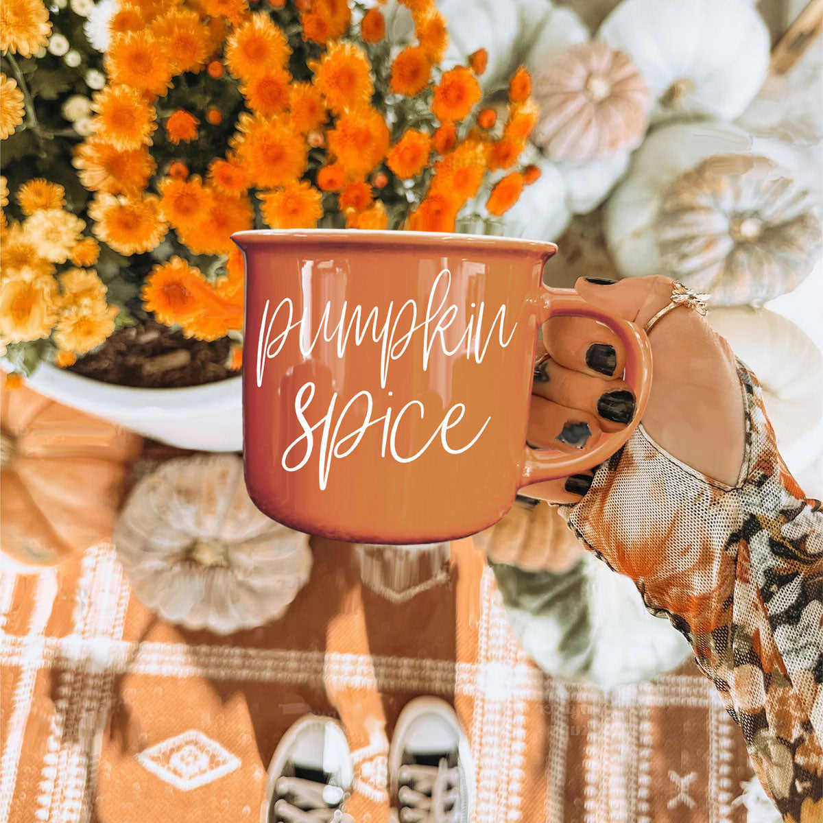 Pumpkin Spice Orange Campfire Coffee Mug, 14 oz. Fall Mug
