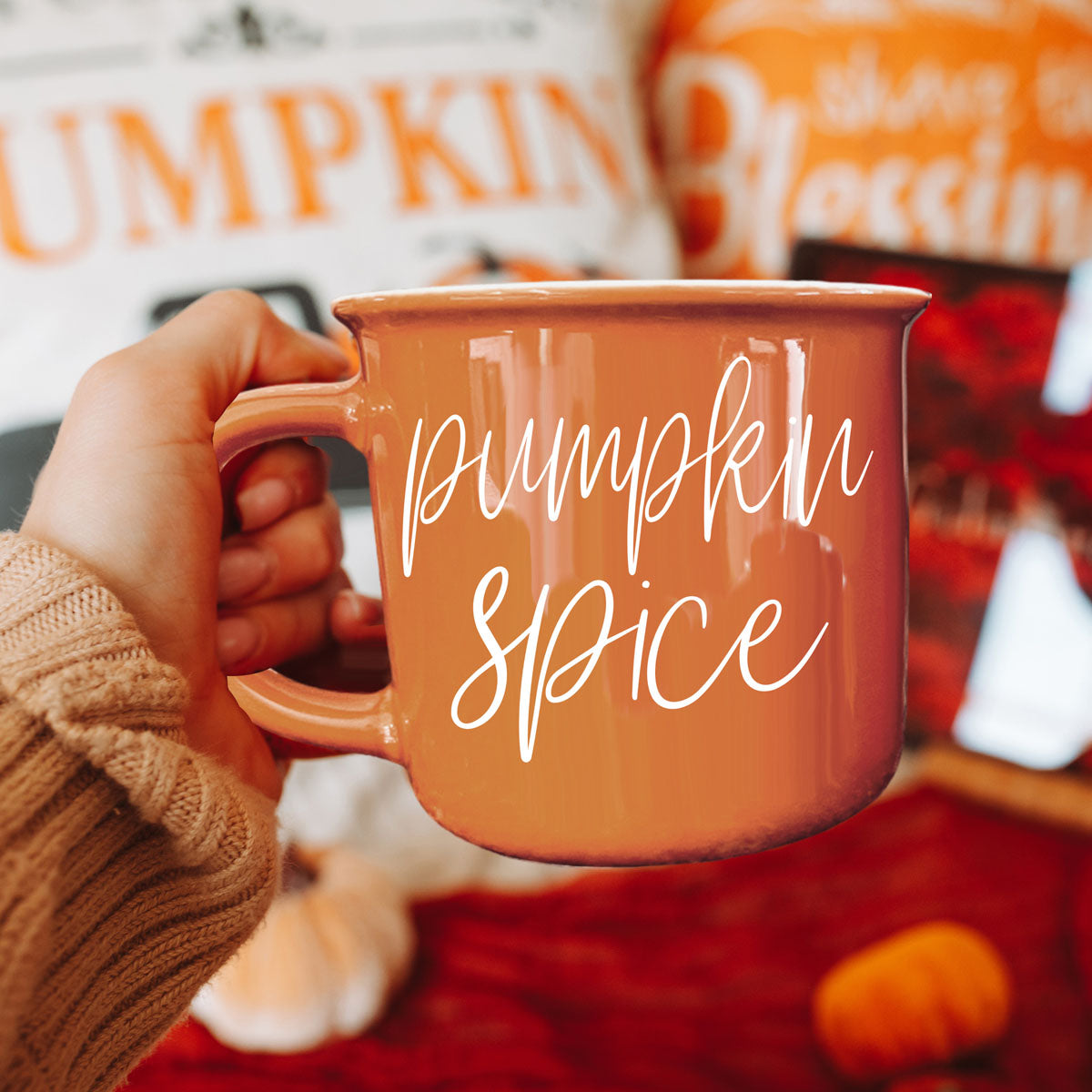 Pumpkin Spice Orange Campfire Coffee Mug, 14 oz. Fall Mug