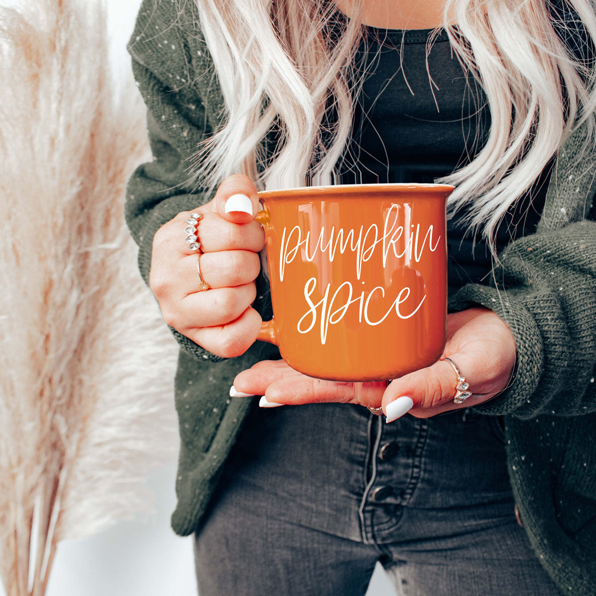 Pumpkin Spice Orange Campfire Coffee Mug, 14 oz. Fall Mug