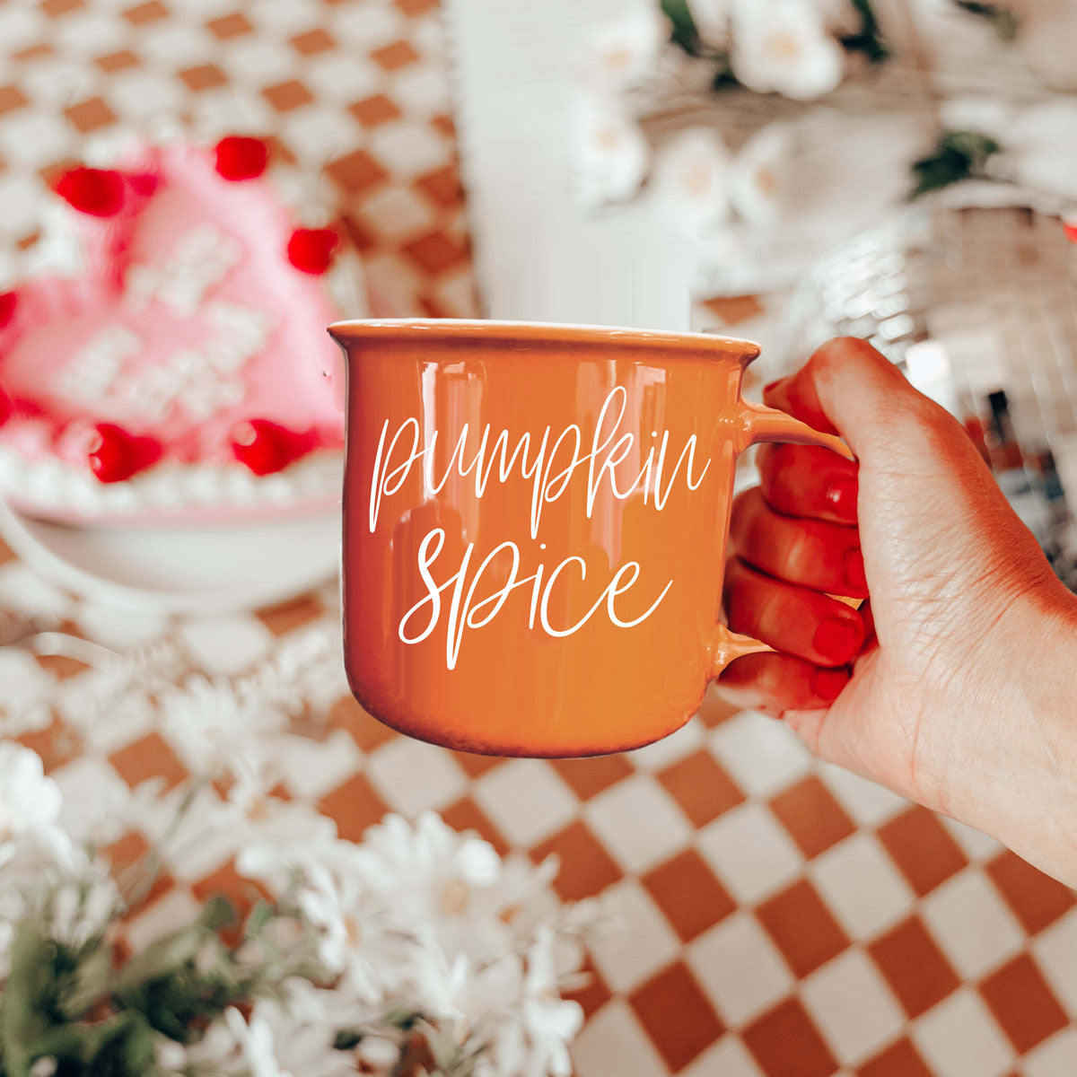 Pumpkin Spice Orange Campfire Coffee Mug, 14 oz. Fall Mug