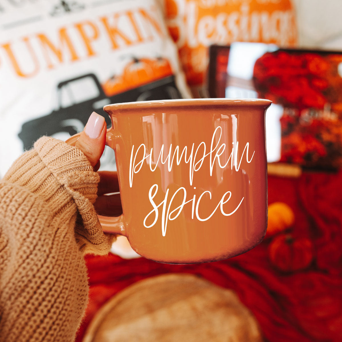 Pumpkin Spice Orange Campfire Coffee Mug, 14 oz. Fall Mug