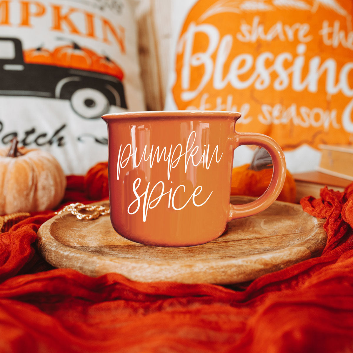 Pumpkin Spice Orange Campfire Coffee Mug, 14 oz. Fall Mug