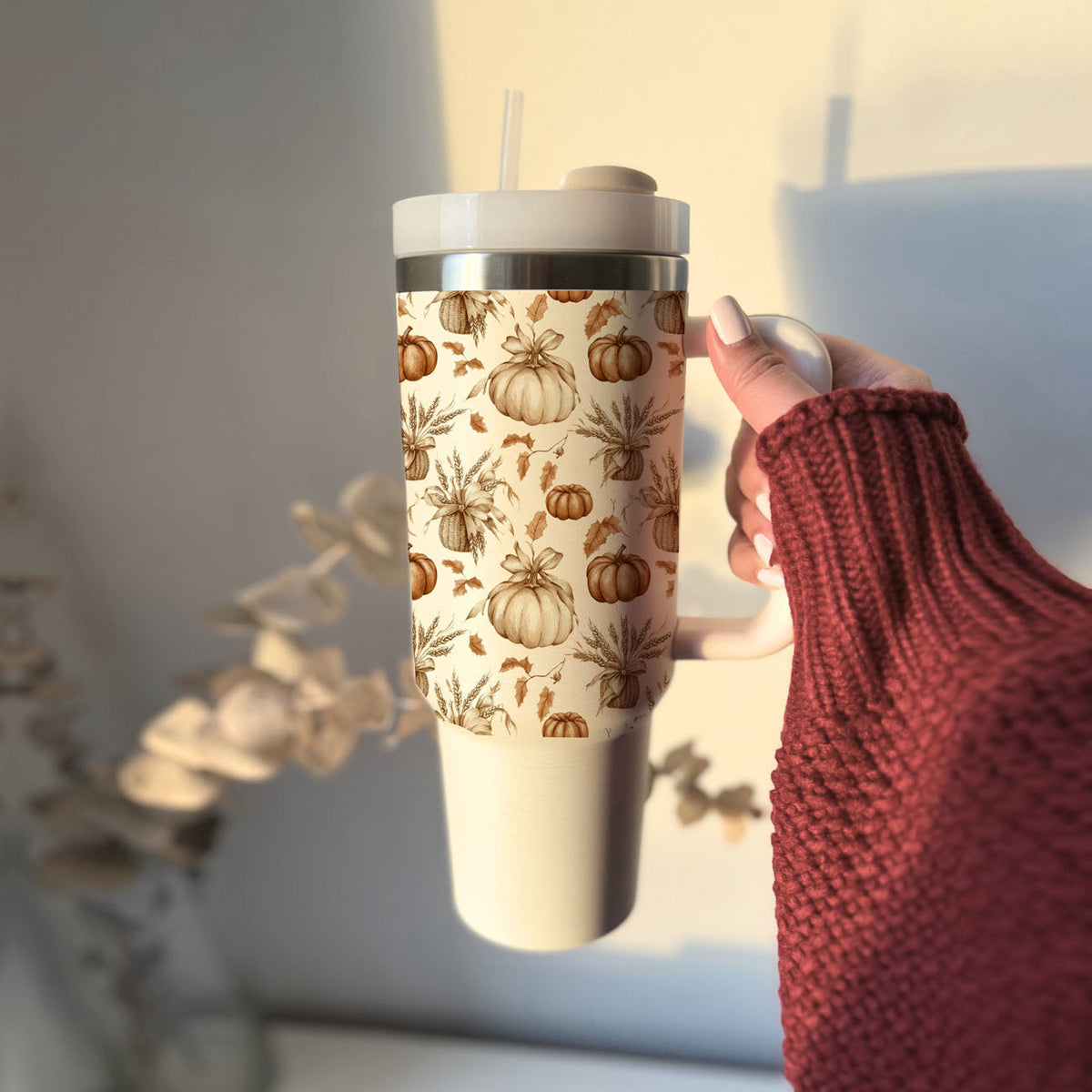 Rustic Pumpkins 40 oz Insulated Fall Tumbler with Handle