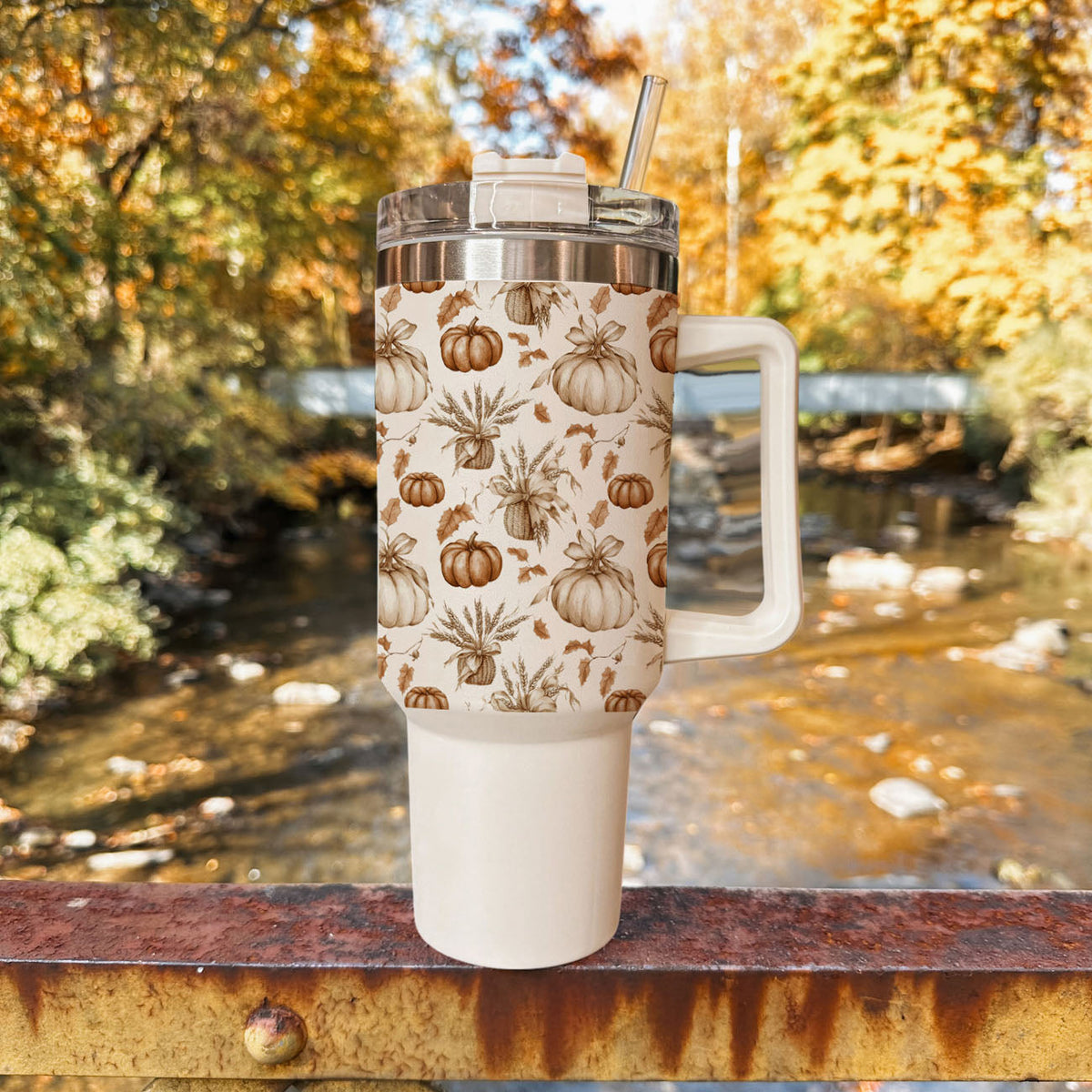 Rustic Pumpkins 40 oz Insulated Fall Tumbler with Handle