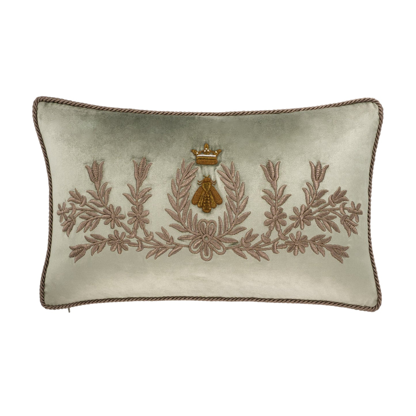 Regina Silk Velvet Lumbar Pillow Cover, Embroidered Bumblebee, 12 x 20