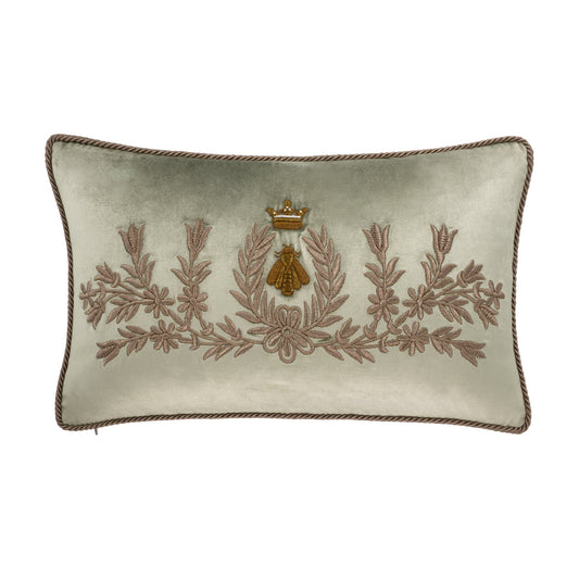 Regina Silk Velvet Lumbar Pillow Cover, Embroidered Bumblebee, 12 x 20