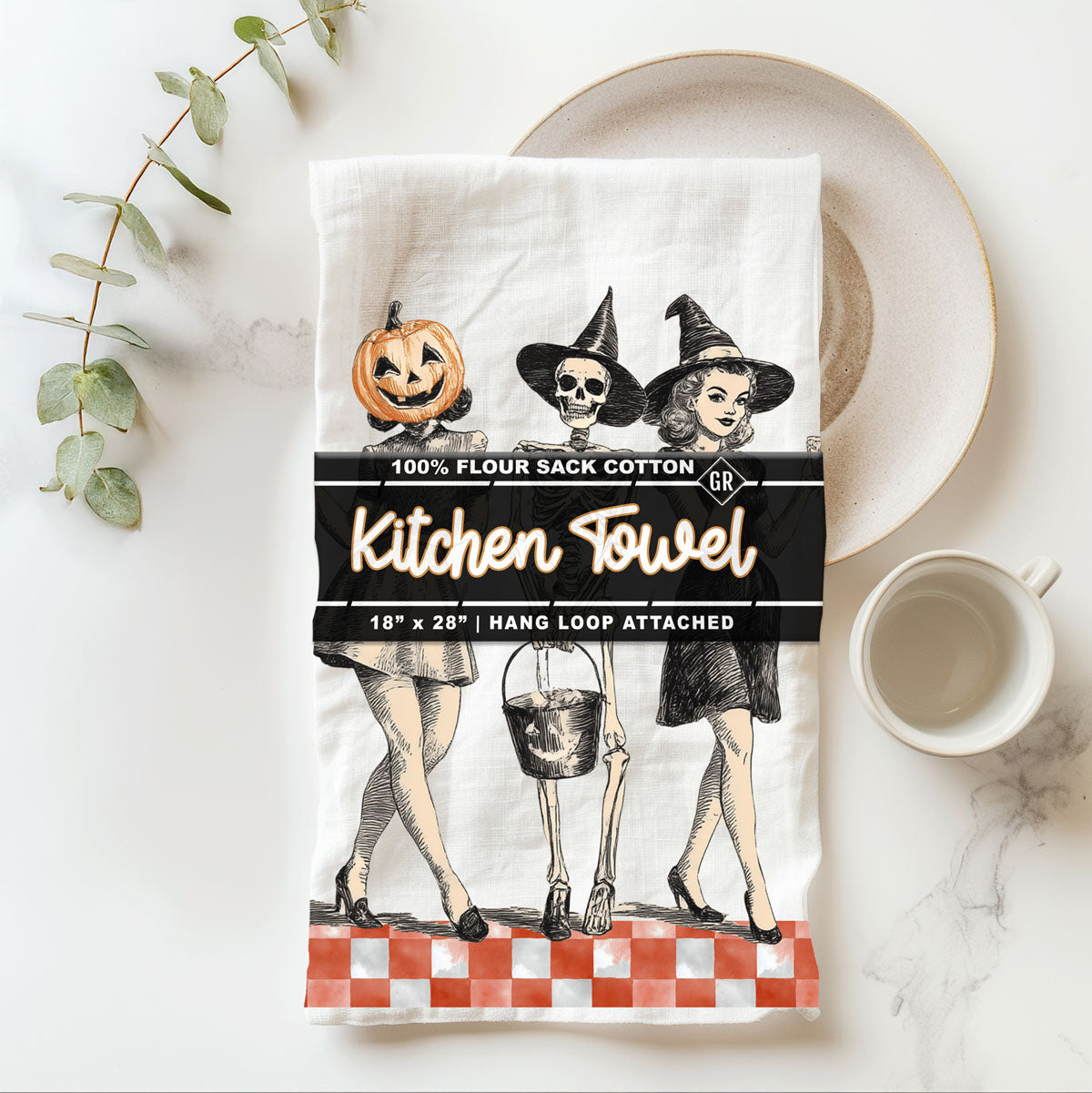 Vintage Halloween Trio Flour Sack Kitchen Towel
