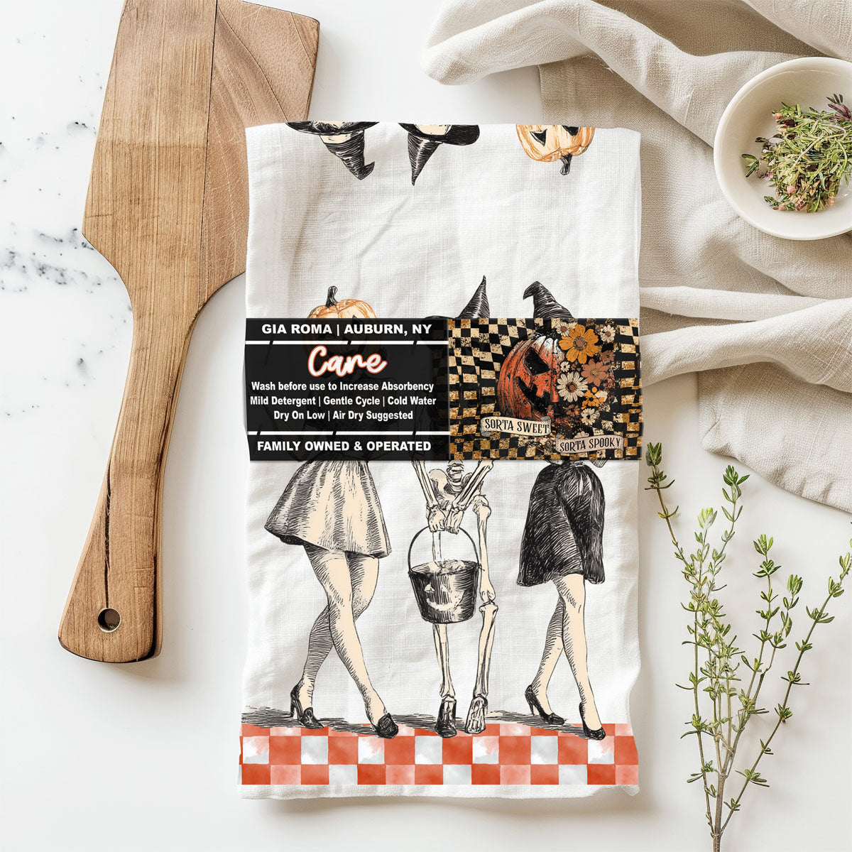 Vintage Halloween Trio Flour Sack Kitchen Towel