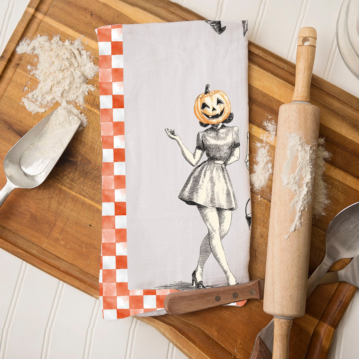 Vintage Halloween Trio Flour Sack Kitchen Towel