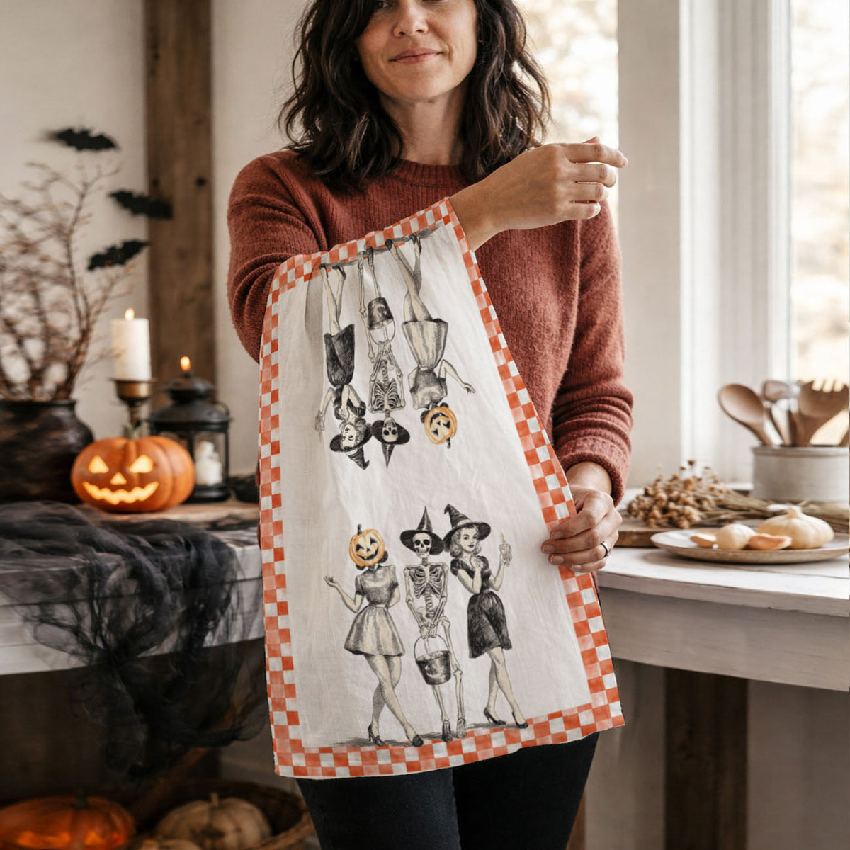 Vintage Halloween Trio Flour Sack Kitchen Towel