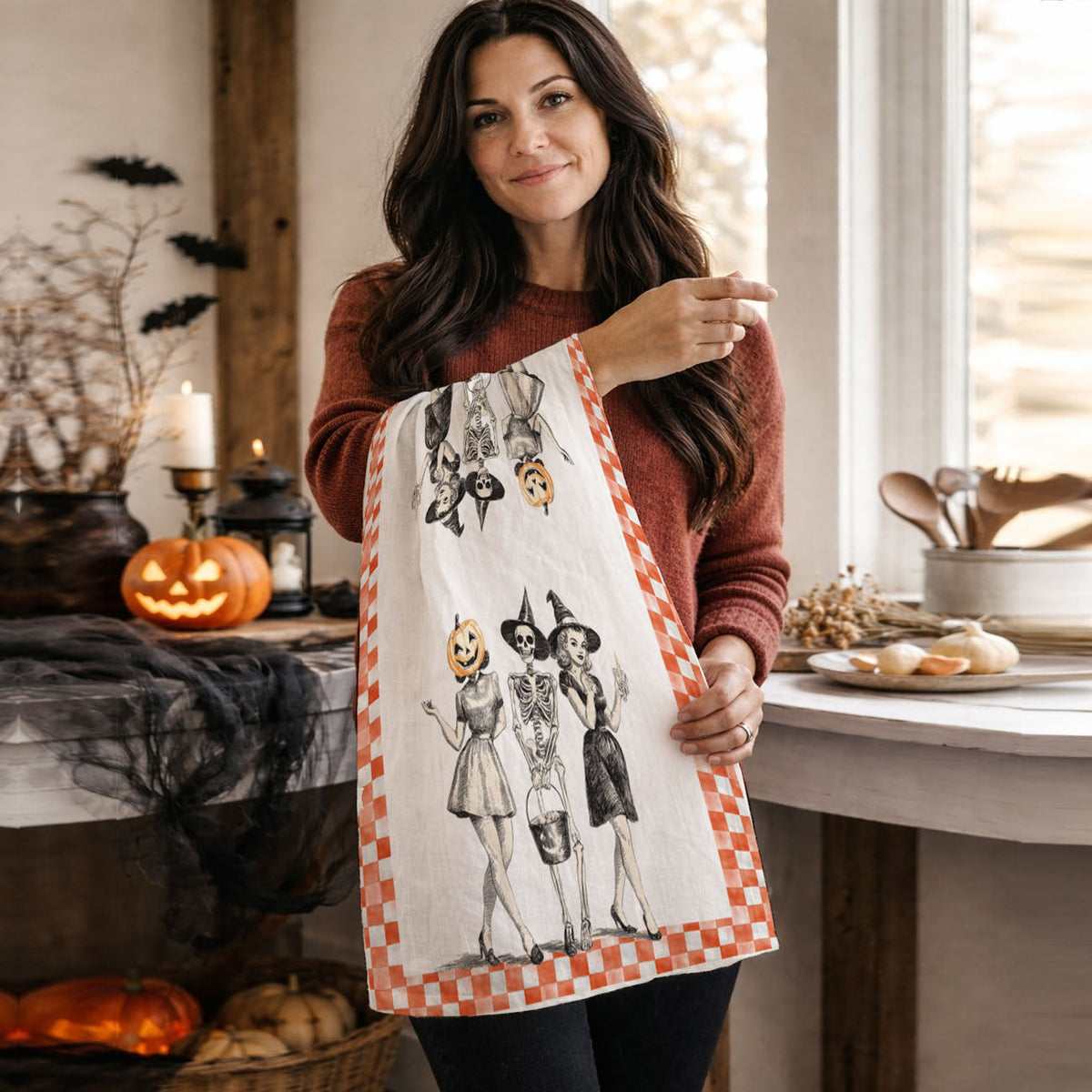 Vintage Halloween Trio Flour Sack Kitchen Towel