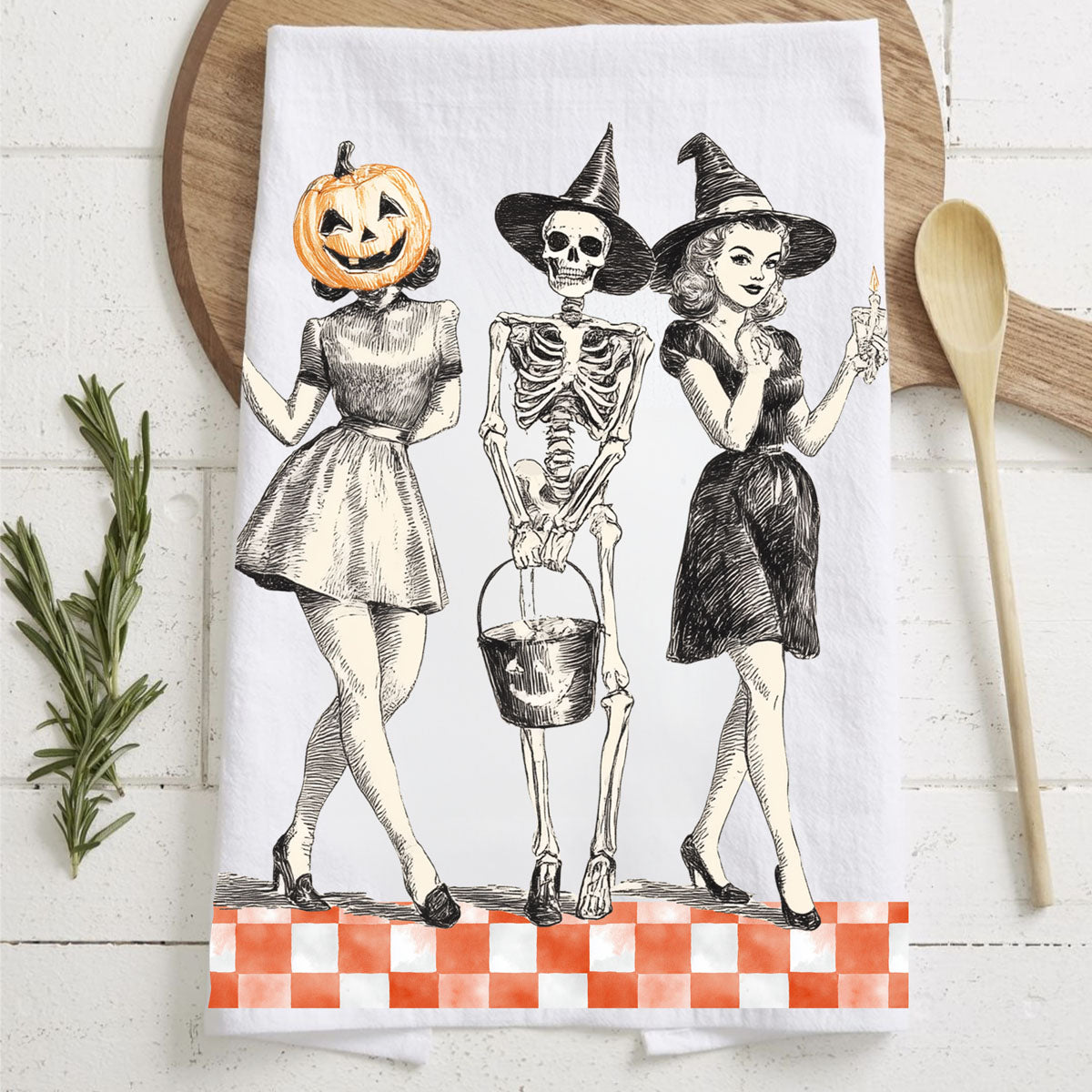 Vintage Halloween Trio Flour Sack Kitchen Towel