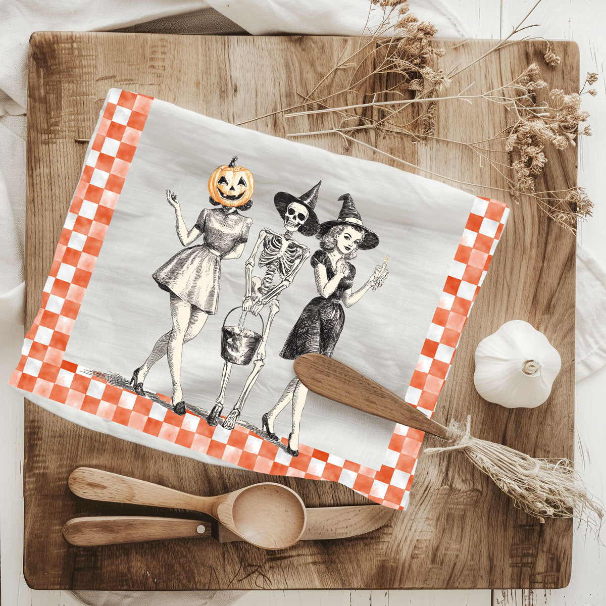 Vintage Halloween Trio Flour Sack Kitchen Towel