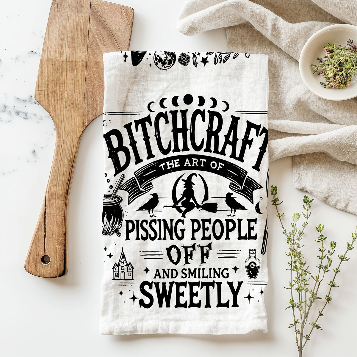 Bitchcraft Double-Sided Funny Witch Kitchen Towel