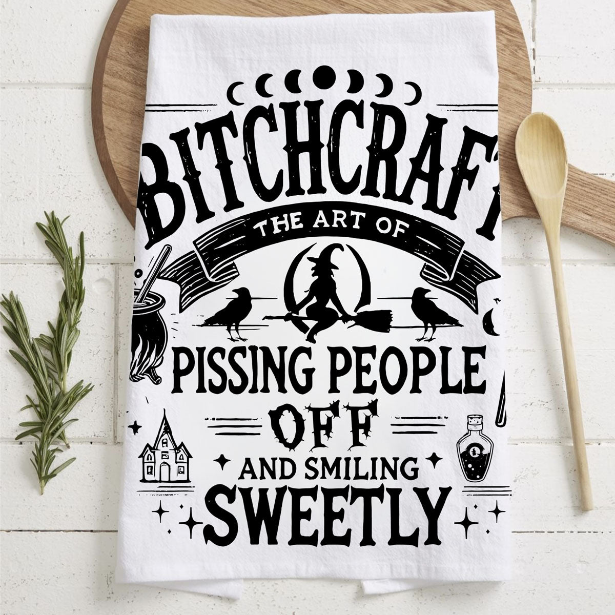 Bitchcraft Double-Sided Funny Witch Kitchen Towel